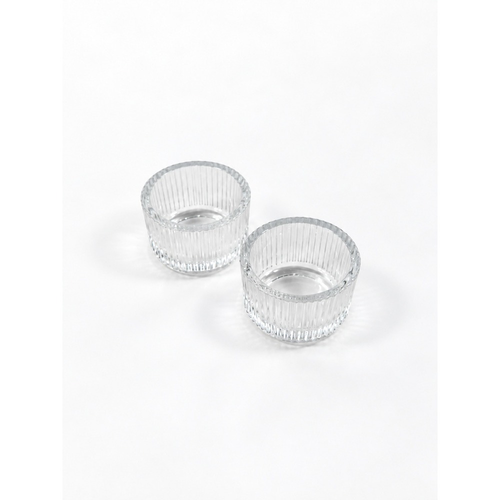 Vintage Pressed Glass Salt Cellars Pair 3" Ribbed Fluted Scalloped Clear